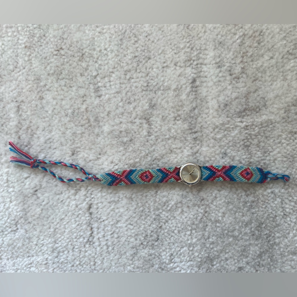 Rainbow Friendship Bracelet Yarn Skinny Watch